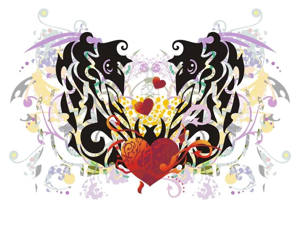 Floral bird καρδιά — Διανυσματικό Αρχείο