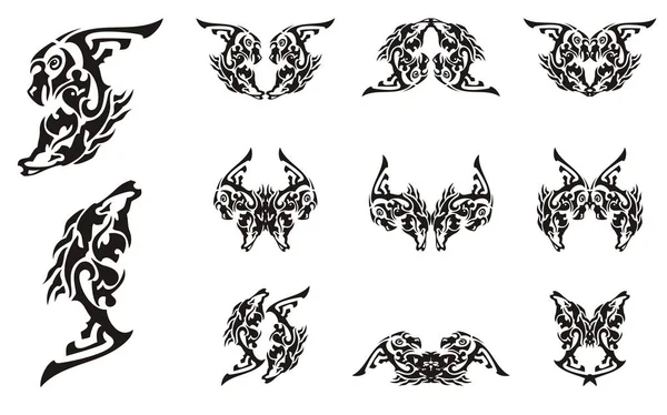 Tribal tattoo imaginaire dieren symbolen — Stockvector