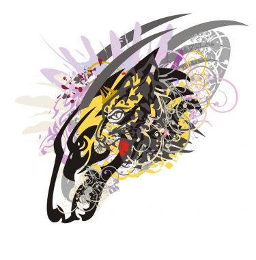 Kabile kurt kafa tüyleri ve çiçek öğeleri ile su sıçramalarına