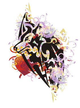 Kırmızı kalpli kurt kafası