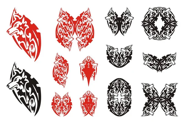 Wolf symboler i rött och svart alternativ — Stock vektor