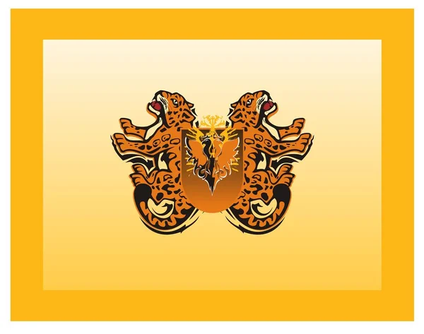 Bandera medieval con jaguares gruñendo y escudo de águila — Vector de stock