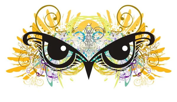 猫头鹰的眼睛与花卉元素飞溅 — 图库矢量图片
