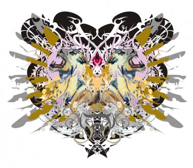 Grunge saldırgan dişi aslan kafa karşı kartal zemin