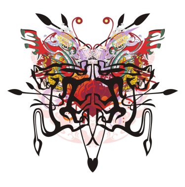 İçinde kırmızı kalpli soyut kelebek