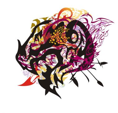 Grunge renkli ejderha kafa sıçraması