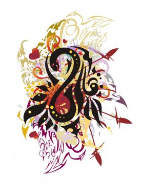 Grunge renkli sayısı sekiz kırmızı mavi kalpler olan su sıçramalarına