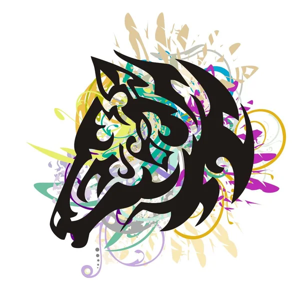 Cabeza de caballo negro salpicaduras de colores — Archivo Imágenes Vectoriales