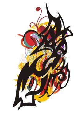 Grunge balık sembol renkli elemanları ile. Beyaz bir arka plan üzerinde izole renkli desenleri ile soyut şahane doğrusal balık