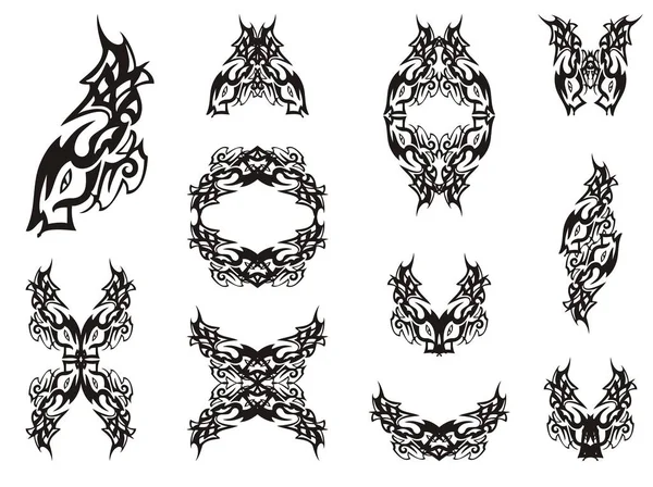 Linear Fish Pattern Fish Symbols Set Double Fish Symbols Frames — Stock Vector