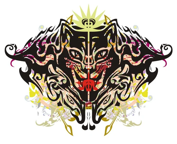 Grunge Tribal Effrayant Tête Chat Museau Abstrait Chat Noir Gros — Image vectorielle