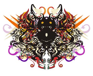 Korkunç kabile renkli kelebek kanatları. Kötü kelebek renk döndürdüm dekoratif öğeler ve üzerinde beyaz izole yayla korku ilham