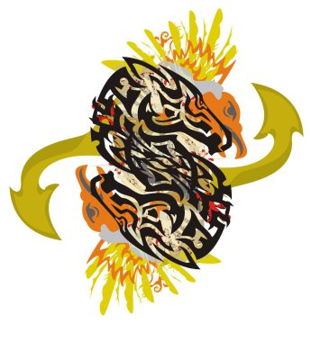 Oklarla Grunge çift atın sembolü. Sembol bir at eagle kafa tüyleri ve yayla arka planı