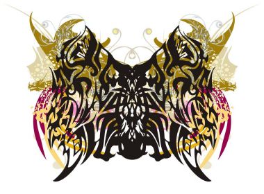 Ejderha başlı Grunge kelebek sıçraması. Bir kelebek renk öğeleriyle kabile wings