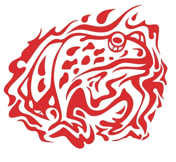 Simbolo Rospo Fiammeggiante Rospo Tribale Con Lingue Fuoco Rosso Bianco — Vettoriale Stock