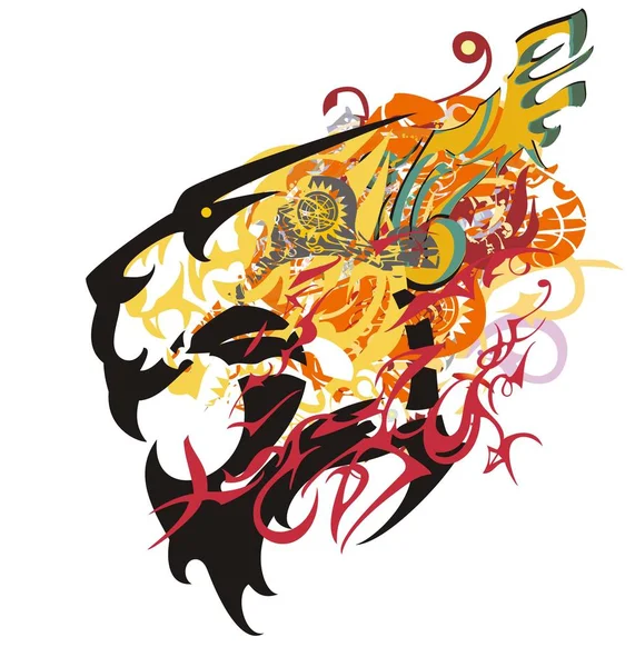Grognement Tête Tigre Éclaboussures Colorées Tête Tigre Tribal Agressive Avec — Image vectorielle