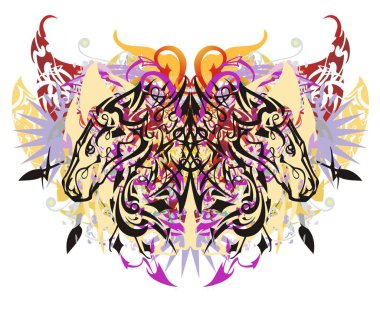 Dekoratif renkli kelebek doğrusal at tarafından yaratılmıştır. Grunge kabile soyut fantastik kelebek doğrusal atlar desen renk ile yarattığı su sıçramalarına ve elemanları numaraya kadar yükseldi