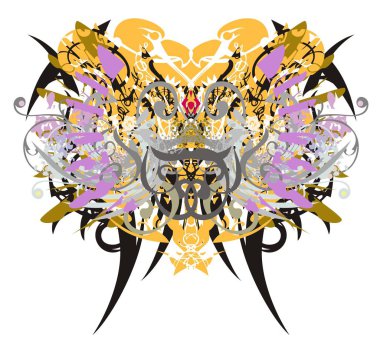 Grunge kelebek kanatları ile çiçek ve kartal öğeleri. Beyaz bir arka plan üzerinde renkli döndürdüm çiçek elemanları ile tüyler ve doğrusal kartal öğeleri soyut fantastik kelebek sıçramalarına