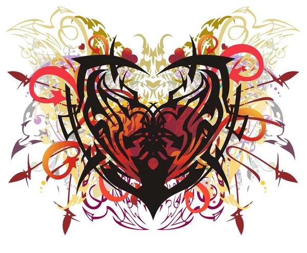 Corazón Étnico Colorido Estilo Grunge Símbolo Tribal Corazón Con Los — Vector de stock