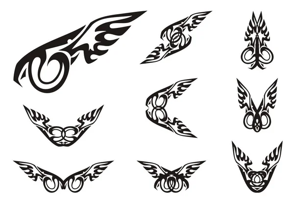 部落风格的眼睛在老鹰形式和双重符号从它 一只眼睛以老鹰的形式与翼 老鹰翼的标志在白色背景为纹身和作为装饰元素 — 图库矢量图片#