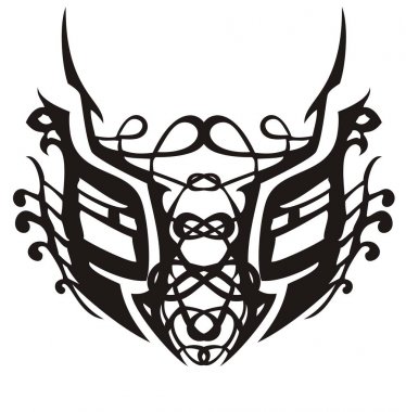 Soyut süslü kabile kedi kafası. Portre harika kedi kafa bukleler ve bükülmüş öğeleri ile stilize. Beyaz üzerine siyah