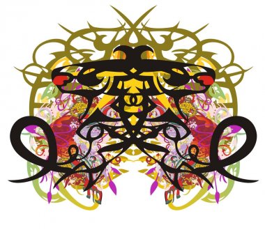 Grunge çift ejderha sembolü sıçramalarına. Sargı ejderha arka planı kırmızı Kalpler ve diğer renkli dekoratif öğeler soyut çift sembolü