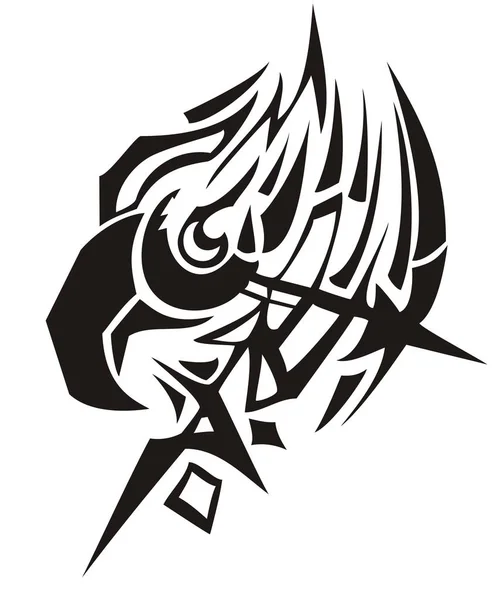 矢印の付いたイーグル ヘッドのシンボル 部族のひさしのついたイーグル ヘッド シンボル火概念 白地に黒 — ストックベクタ
