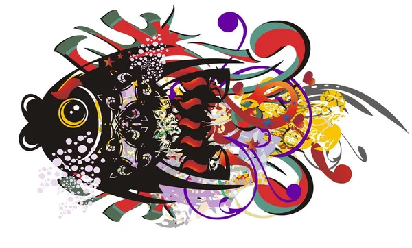 Grunge Renkli Parlak Balık Sıçraması Dekoratif Elemanlar Doğrusal Desenler Arka — Stok Vektör