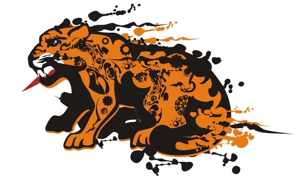 Grunge Leopard Symbol Tribal Aggressive Growling Sitting Leopard Symbol Decorative — Stock Vector