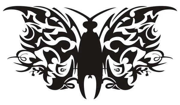 Etnický Motýl Tvoří Papouška Hlavy Prvků Neobvyklé Kmenové Černý Motýl — Stockový vektor