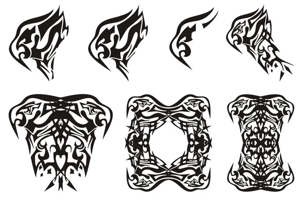 Abstrakta Tribal Eagle Head Setet Nådde Flammande Eagle Symboler Och — Stock vektor