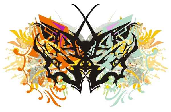 Barevný Drak Motýl Křídla Postříkání Grunge Abstraktní Motýl Tvořené Hlavy — Stockový vektor