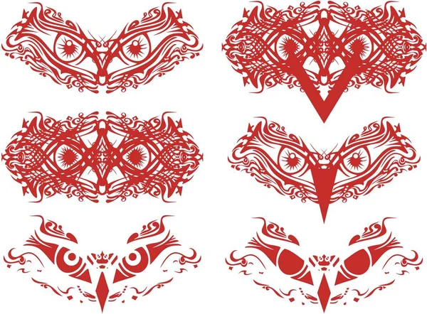 Occhi Uccello Rosso Fiammeggiante Ornati Gufo Ornamentale Astratto Occhi Corvo — Vettoriale Stock
