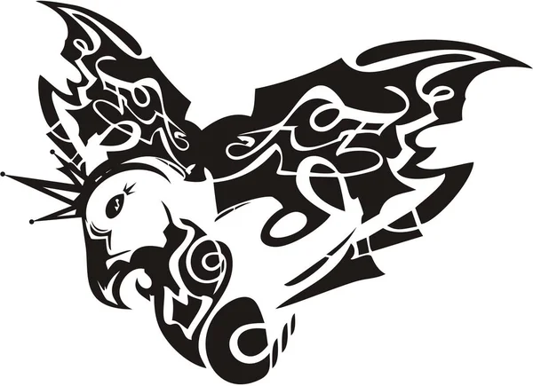 Emblema Águila Ornamental Coronada Vuelo Alas Estampadas Águila Joven Con — Vector de stock