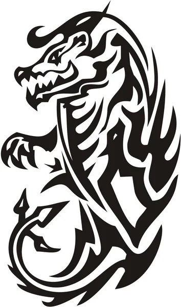 Символ Племенного Дракона Черно Белых Цветах Символ Молодого Дракона Татуировки — стоковый вектор