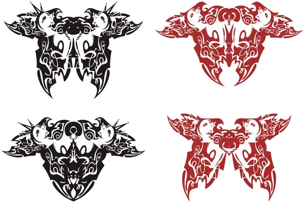 Podwójne Symbole Orła Kolorach Czarnym Czerwonym Motyle Stworzone Przez Wzorzyste — Wektor stockowy