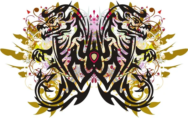 Красочные Цветочные Брызги Драконьей Бабочки Разбрызганные Крылья Бабочки Созданные Символами — стоковый вектор