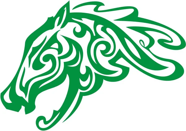 Grünes Pferdekopf Konzept Stilisierung Des Pferdekopfes Form Eines Eichenblattes Grün — Stockvektor