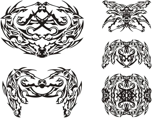 鷹の要素を持つ馬の頭によって作成された装飾記号 タトゥー プリントなどのための二重珍しいシンボル 白に黒 — ストックベクタ