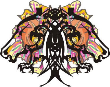 Renkli etnik kelebek. At ve kartal başlarından oluşan kabile kelebek kanatları.