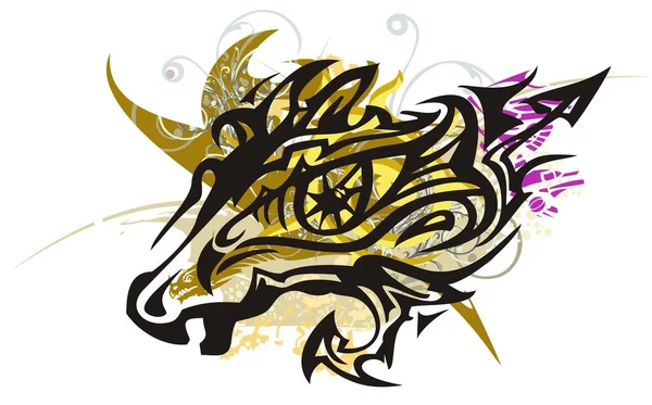 Unusual Horse Symbol Dragon Element Splashes Abstract Horse Head Formed — Stock Vector