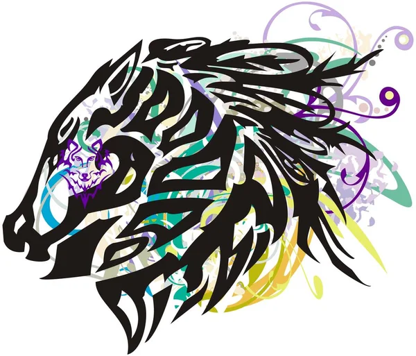 Symbole Tête Cheval Fleuri Coloré Emblème Abstrait Tête Cheval Avec — Image vectorielle