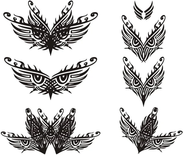 Tribal Ornate Eyes Symbols Feather Beautiful Decorative Eye Symbols Can — Stock Vector