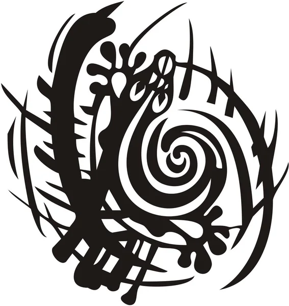 Σύμβολο Της Φυλής Σαύρας Στο Γρασίδι Όμορφη Διακοσμητική Περιστρεφόμενη Σιλουέτα — Διανυσματικό Αρχείο