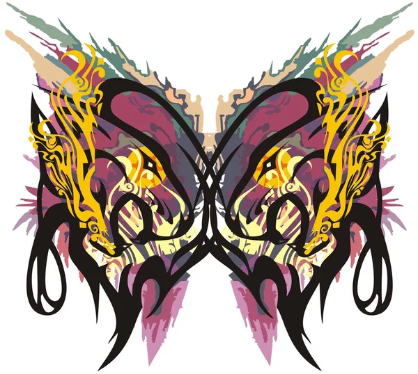Grunge Motýl Křídla Stříkance Vytvořené Tygří Hlavy Tropická Motýlí Křídla — Stockový vektor