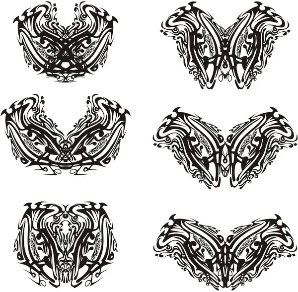 Украшенные Крылья Бабочки Черно Белых Тонах Необычные Абстрактные Бабочки Белом — стоковый вектор