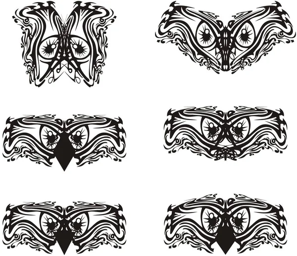 Ornate Bird Mask Owl Decorative Symbols Owl Eyes Carnival Masks — Stock Vector