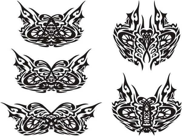 部族のフクロウマスク 華やかな賢明な目 カーニバルマスク タトゥー プリントなどのフクロウの目の装飾シンボル 白に黒 — ストックベクタ