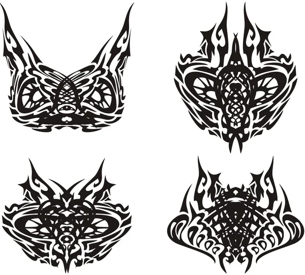 Scary Tribal Owl Mask Four Wise Heads Decorative Owl Eyes — Stock Vector