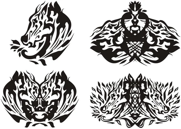 Cabeza Caballo Monstruosa Símbolos Florales Formados Partir Ella Cabeza Caballo — Archivo Imágenes Vectoriales